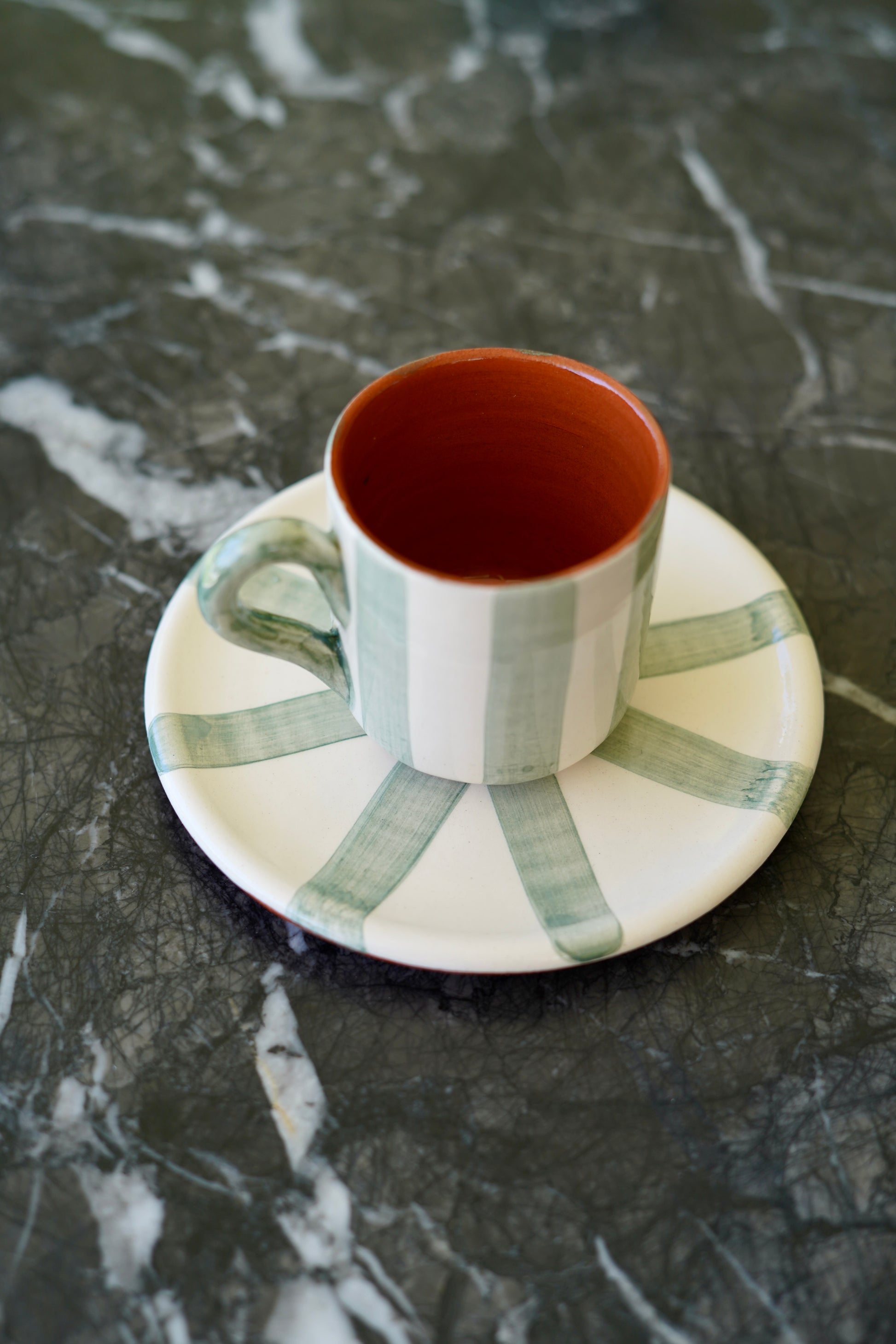 ~ Handmade ceramic espresso cup and saucer in “sage”